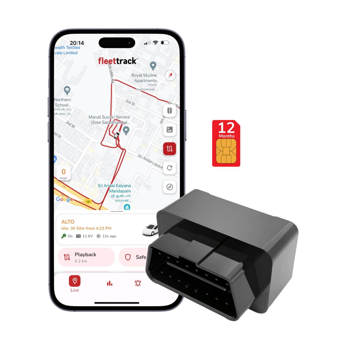 FleetTrack OBD GPS Tracker for Car | 1 Yr Free App & SIM (Zero Activation Charges) | 15+ Features | Easy Plug & Play | Real-Time Location, Hidden Voice Monitoring, Driving History & Geofence Alerts