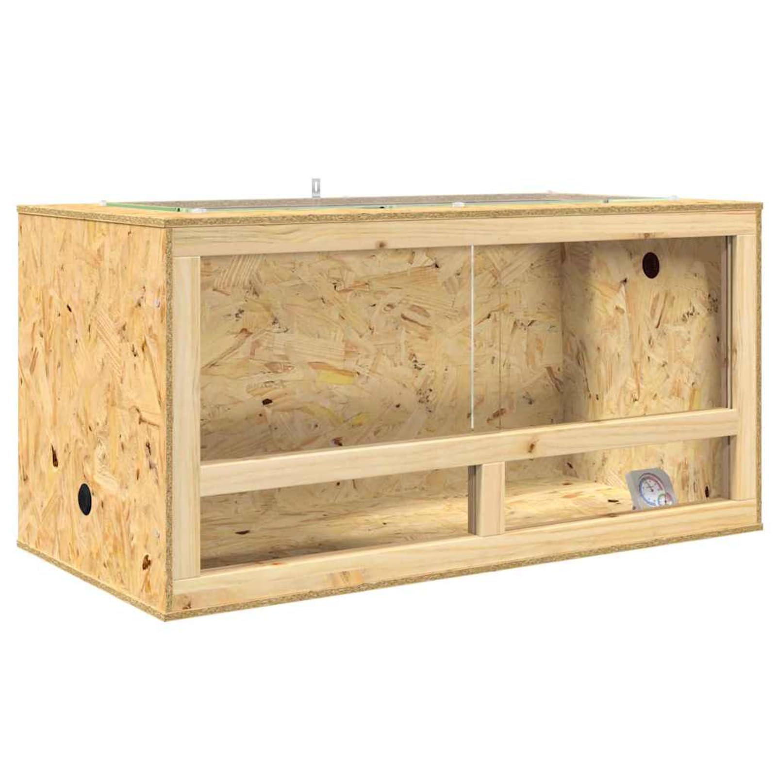 Terrario OSB Rustico per Rettili e Anfibi 100x50x50 cm, con Termometro, Finitura Marrone Opaca, Spazio Ampi, Design Naturale, Solo per Uso Interno