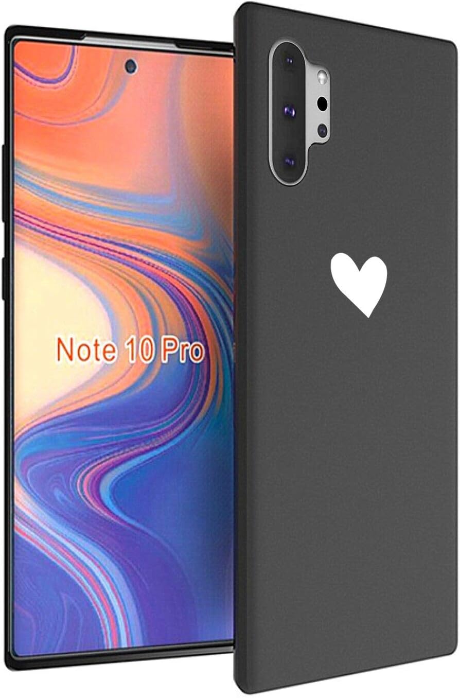 Topwin Galaxy Note 10+ Soft TPU Case, Cute Matter Love Heart Pattern Ultra Slim Couple Case for Lovers Flexible Light Weight TPU Protective for Samsung Galaxy Note 10+ 6.8'' (Black)