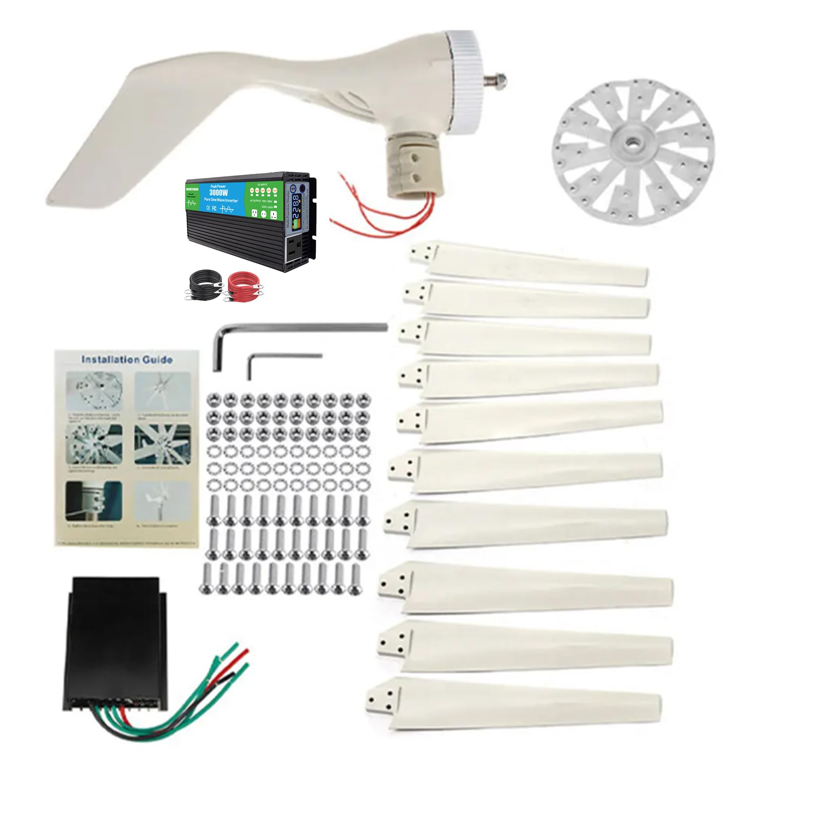 Kit generatore eolico ad asse verticale da 20000 W, 12 V/24 V/48 V, silenzioso, con 10 pale e controller per illuminazione domestica e ibrida stradale.
