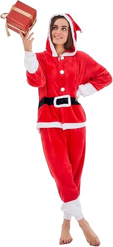 NEWCOSPLAY Unisex Adult Santa Claus Onesie Plush One Piece Pajamas Christmas Cos