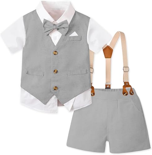 SANGTREE Baby Boys Cotton Linen Suit Linen Grey 5-6 Years=Tag 140