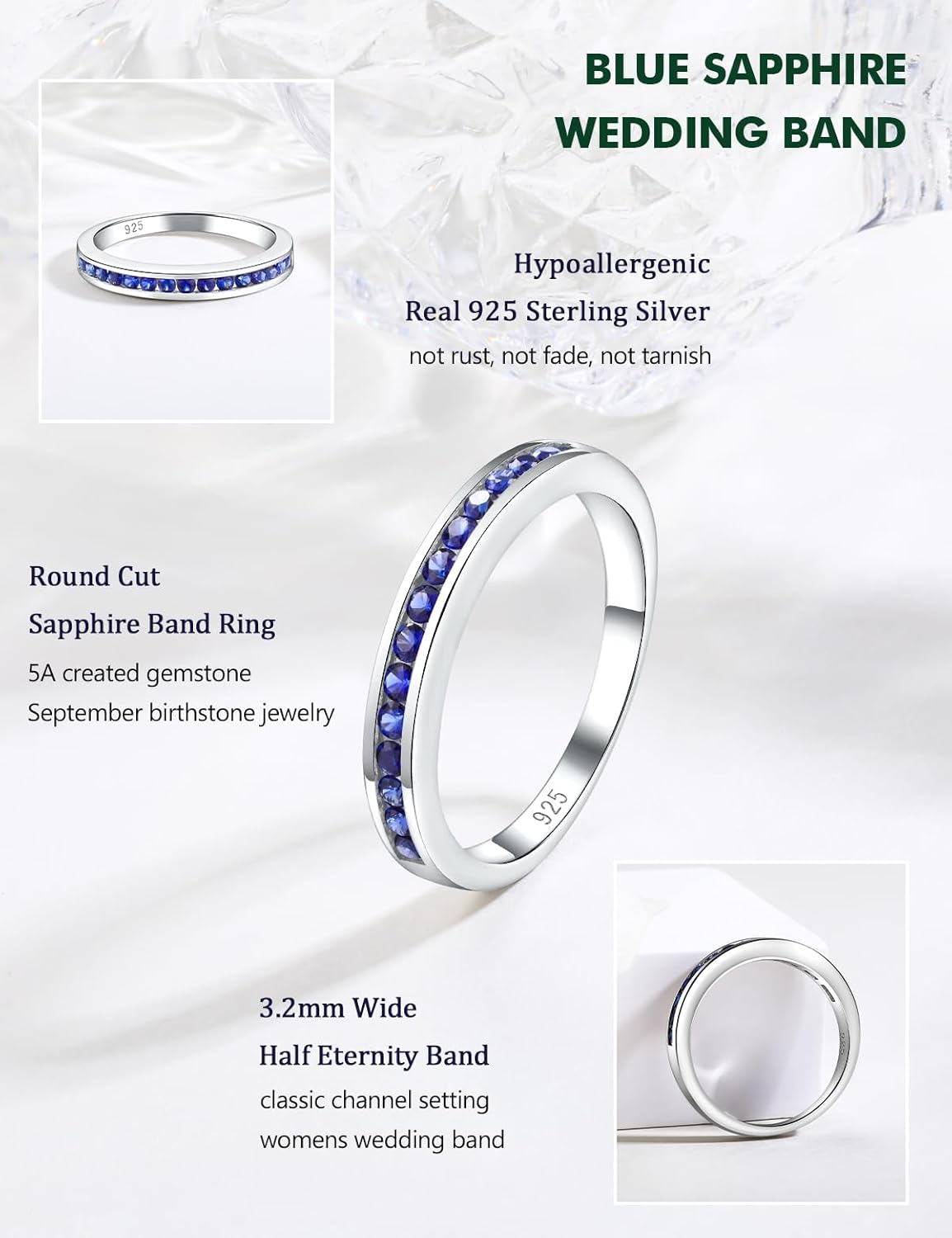 Womens Wedding Bands Sterling Silver/14K Gold Plated Half Eternity Band Rings Created Sapphire/Emerald/Ruby/Moissanite Cz Cross Ring Stackable Anniversary Ring Size 6 to 10 - Image 5