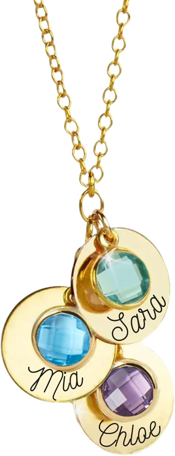 MignonandMignon Mom Necklace with Kids Name, Custom Necklace for Women, Birthstone Necklace for Mom, Mother's Jewelry, Personalized Christmas Valentines Day Gifts for Her -BSN-CN-D