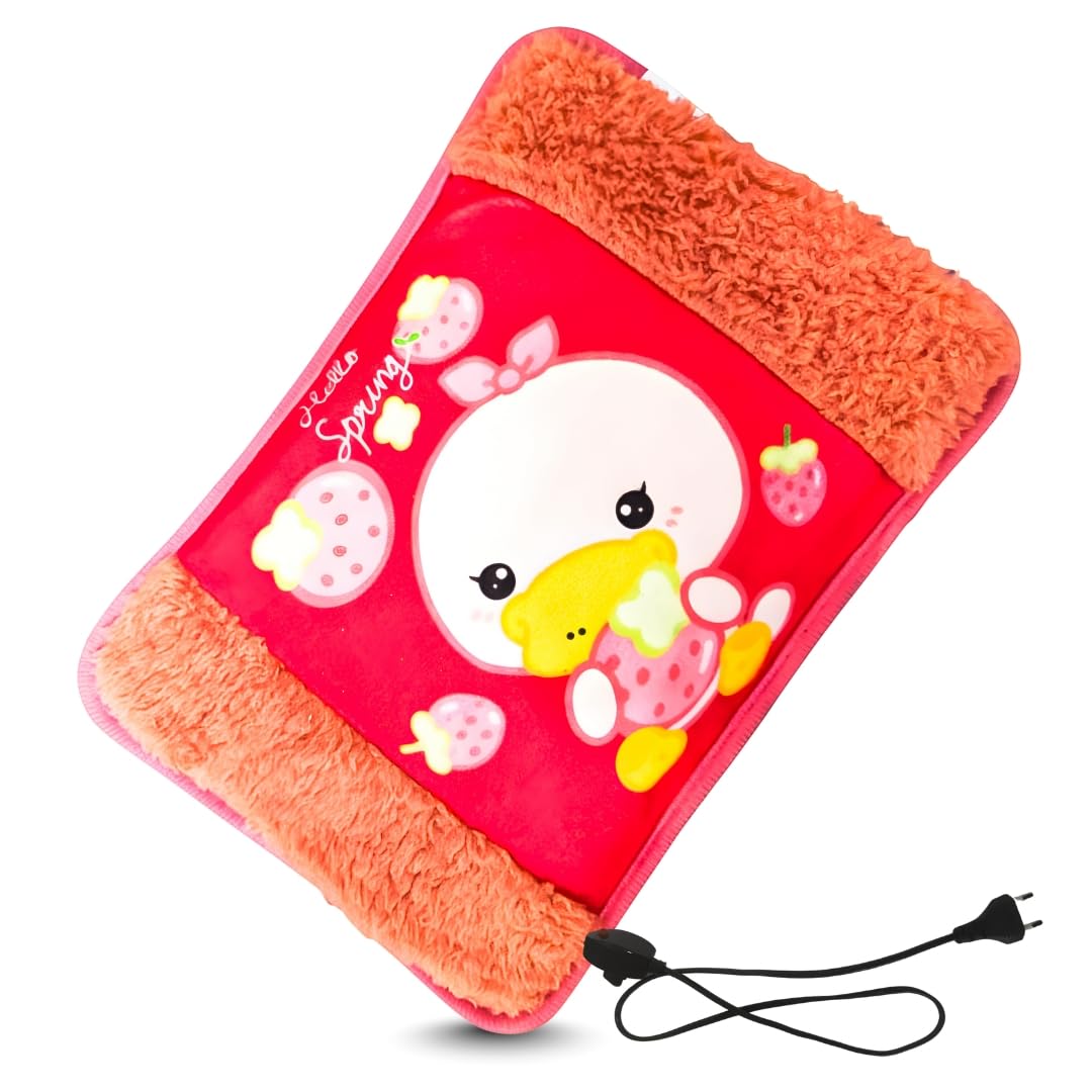 Cute Animal Design Electric Hot Water Bottle, Red Plush Heating Gel Pad with Cord, Portable Pocket Warmer for Joint, Shoulder and Muscles Pain Relief-image-10