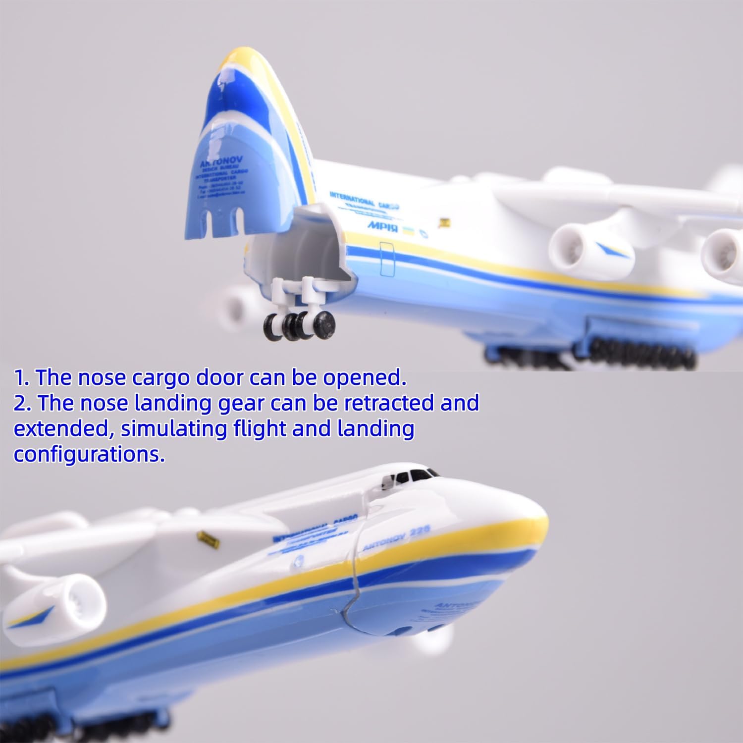 21 cm Antonov An-225 An-124 Mriya Airplane Model 1/400 Aircraft ABS Plane Model with Stand for Collections or Gift，Open Cabin Door