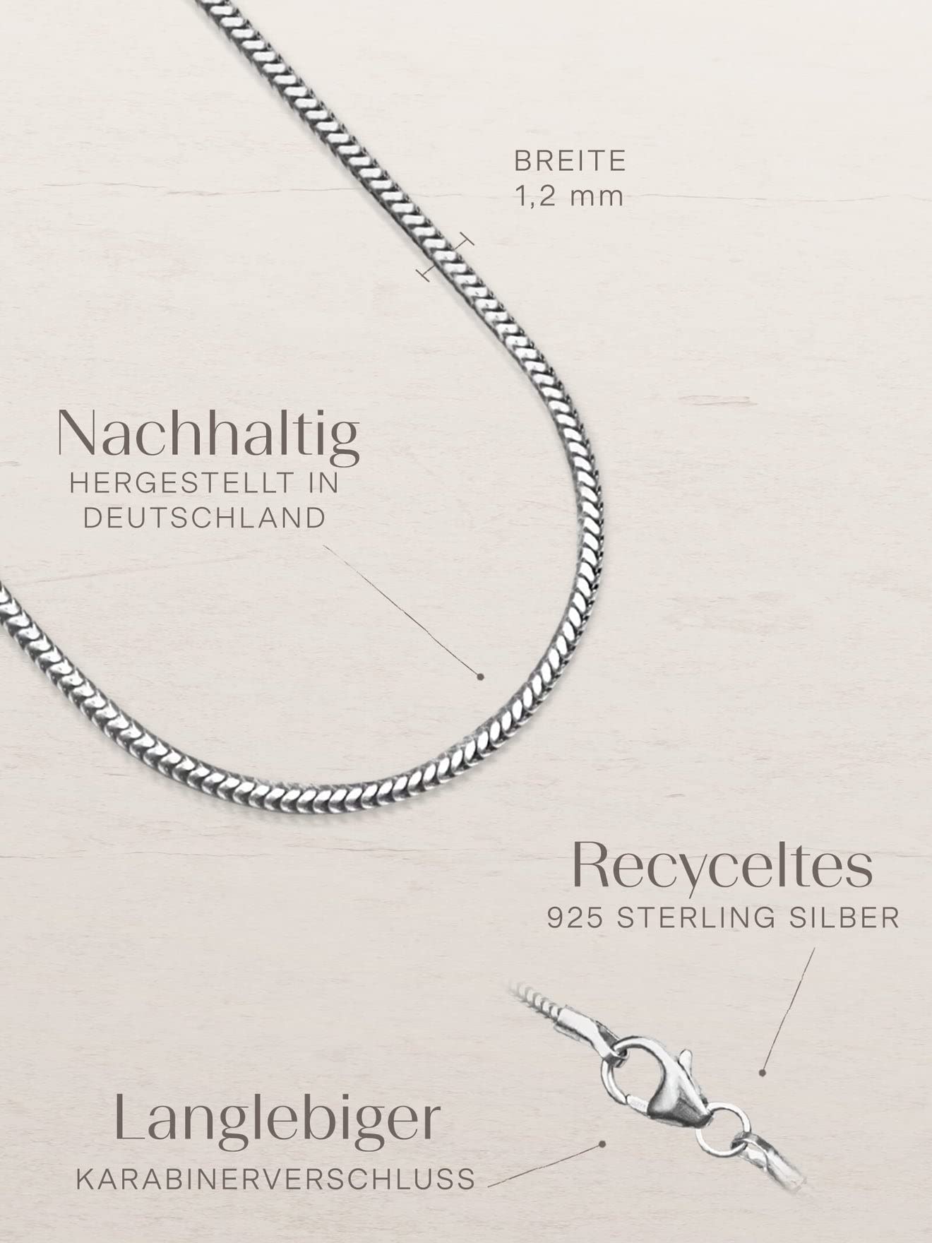 modabilé Schlangenkette Damen Halskette 925er Sterling Silber (30cm-100cm 1,2mm breit) Silberkette 925 ohne Anhänger Silberne Kette Frauen Ketten Kurz