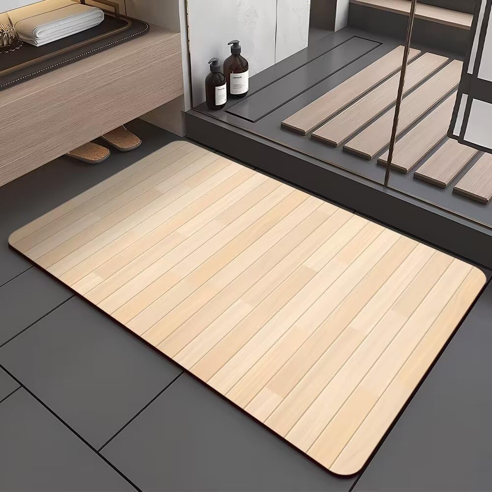 Alfombrilla de baño de diatomita de 50 x 80 cm anslizante de piedra absente de microfibra suave diseño de madera bei