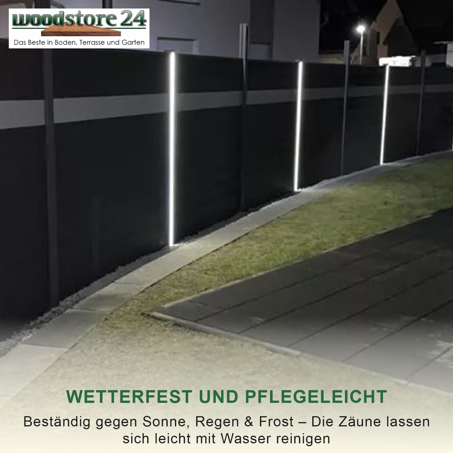 WoodoZaun - WPC Sichtschutzzaun - Grau - 185 cm x 180 cm - Gartenzaun Komplettset - inkl. Pfosten Anthrazit - 1x Zaun & 2x Pfosten