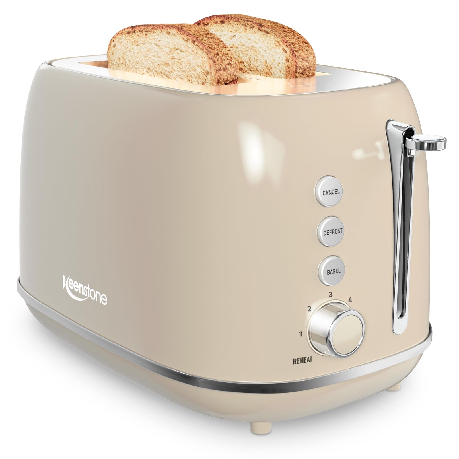 2 Slice Stainless Steel Toaster Retro with 6 Bread Shade Settings, Bagel, Cancel, Defrost Function, 2 Slice Toaster with Extra Wide Slot, Removable Crumb Tray, Tauge