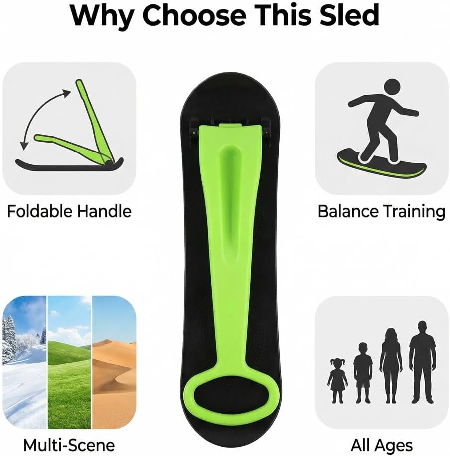Snow Scooter, Fold-up Snowboard with Handlebar Kick-Scooter Sliding Snow Sled for Kids and Adults, Toddlers Ski Skate