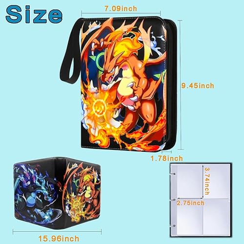 Miniatura 4 de Carpeta de tarjetas para tarjetas de 4 bolsillos, 400 bolsillos, álbum de tarjetas con 50 páginas, mangas extraíbles y cremallera, bolsillos de