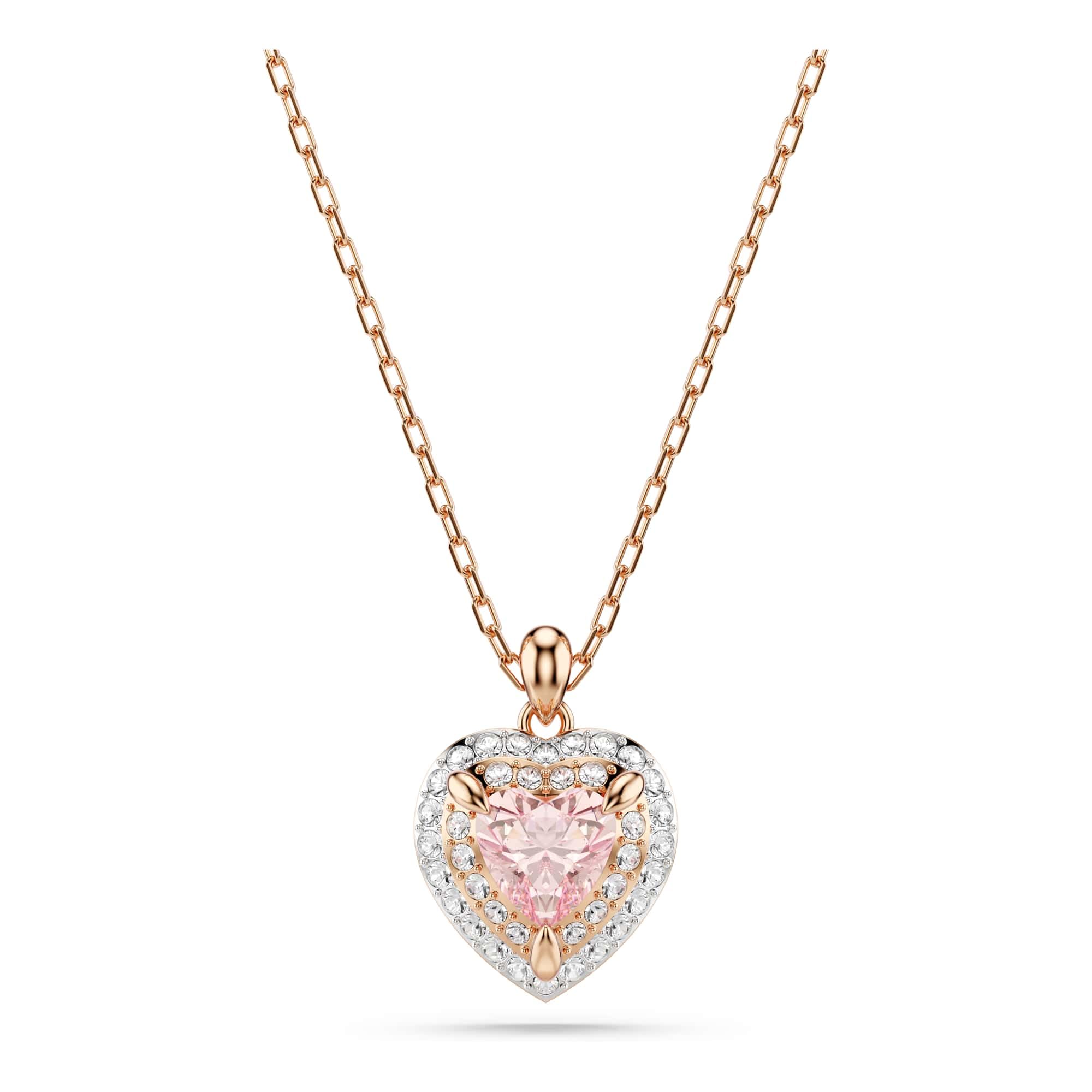 Swarovski One Pendant, Heart Cut, Pavé, Heart, Pink, Mixed Metal Finish