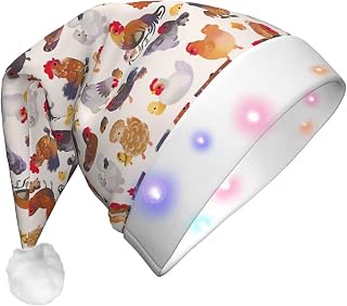 Chicken And Chick Christmas Hat With Led Lights For Adults,Fluffy Santa Hat With Three Lighting Modes For Party Headwear