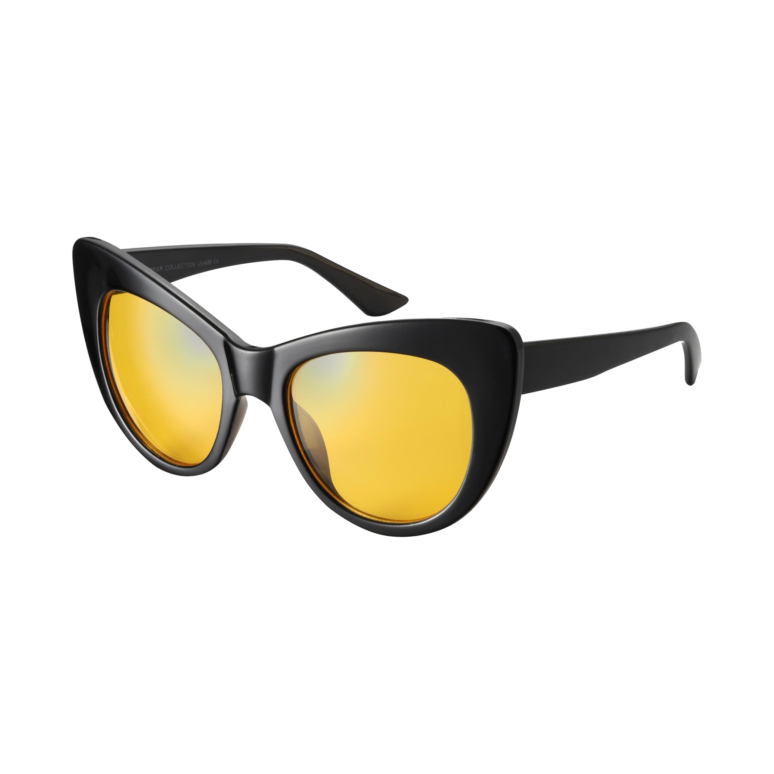 Komonee Unisex Black Frame Oversized Cat Eye Sunglasses Orange Lens Tint Glasses Designer Ladies Womens Uv400 Protection Classic Retro Shades