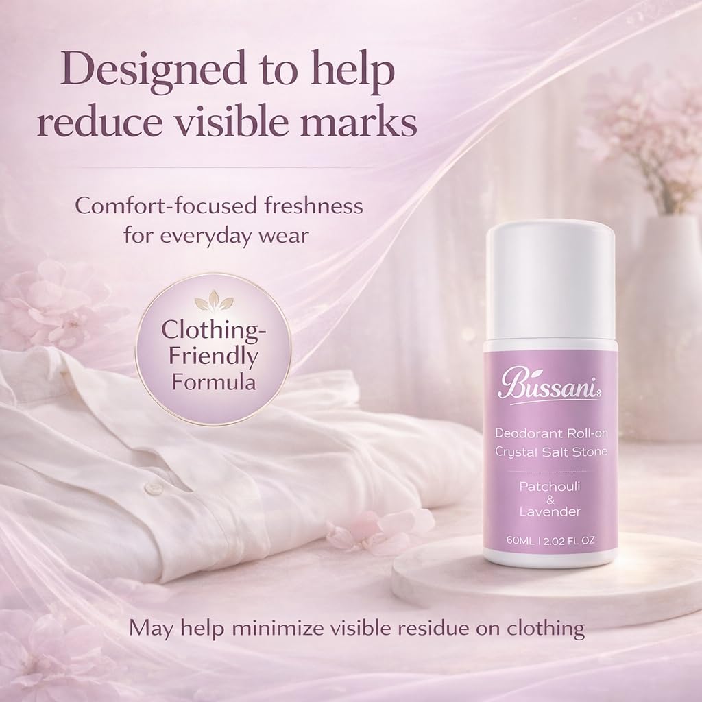 Bussani Deodorante naturale da 3 pezzi da 90 ml di lavanda al patchouli – Deodorante roll-on in pietra di cristallo per donna, protegge senza alcool, parabeni o alluminio, senza macchie e cruelty-free