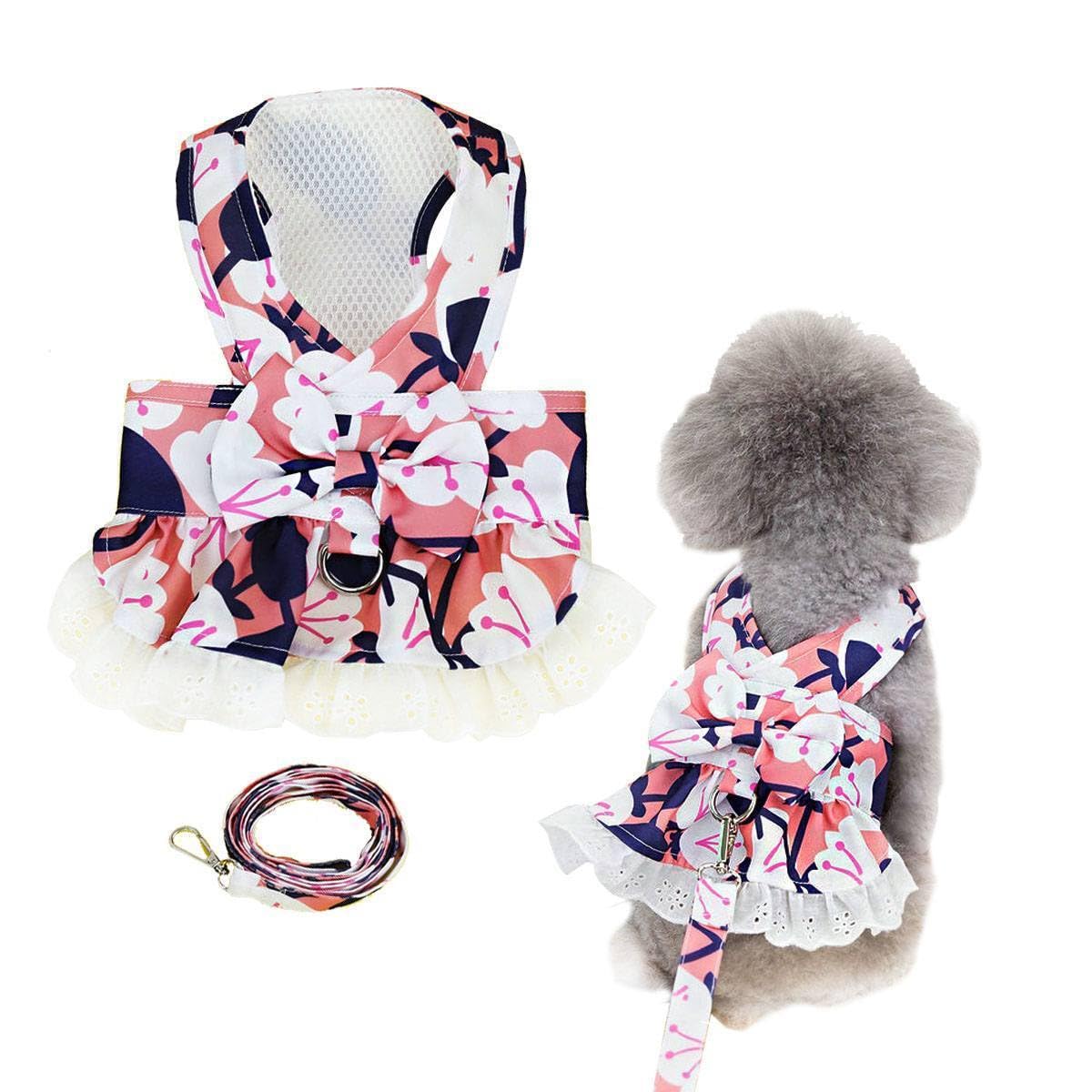 Kaiyatxly Pet Clothes, Dog Clothes, One Piece with Leash, Princess Lace Dress, Skirt, Cute, Floral Pattern, Dog Clothes, T-shirt, For Spring and Summer, Soft, Cotton, Pet Wear, Dog Wear, Dog Clothes :