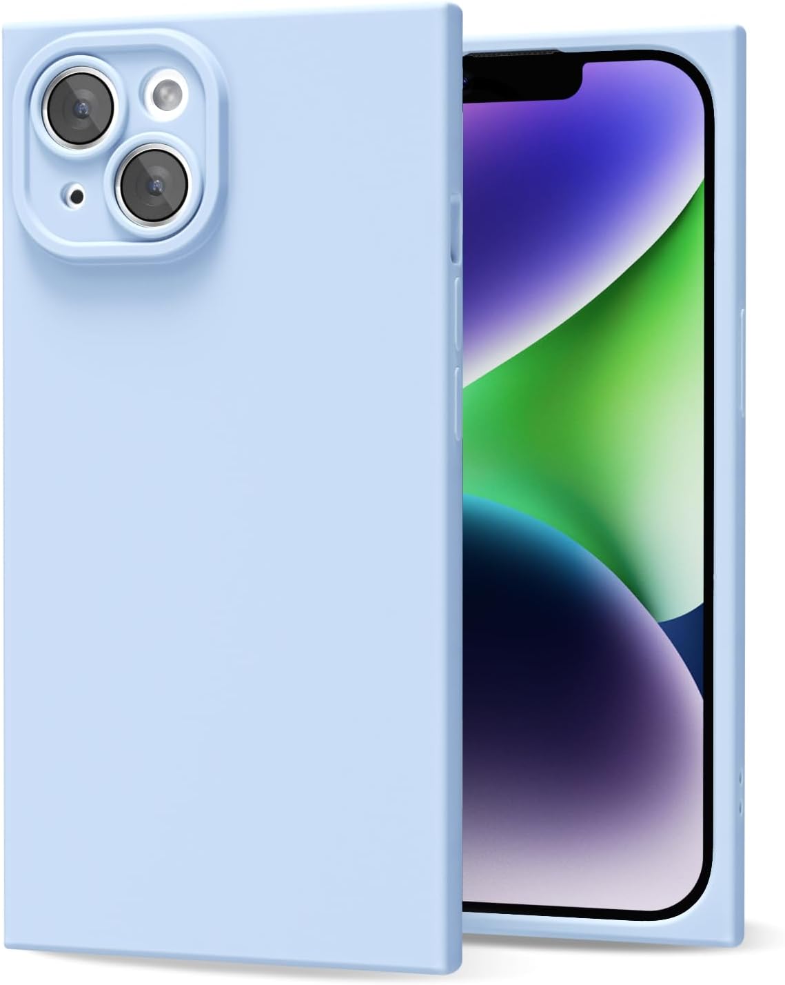 oakxco for iPhone 14 Case Silicone Rectangle Edge Corner, Y2k Soft Rubber Gel Cute Phone Case for Women, Girly Aesthetic Trendy Unique Design with Camera Cover, Light Blue