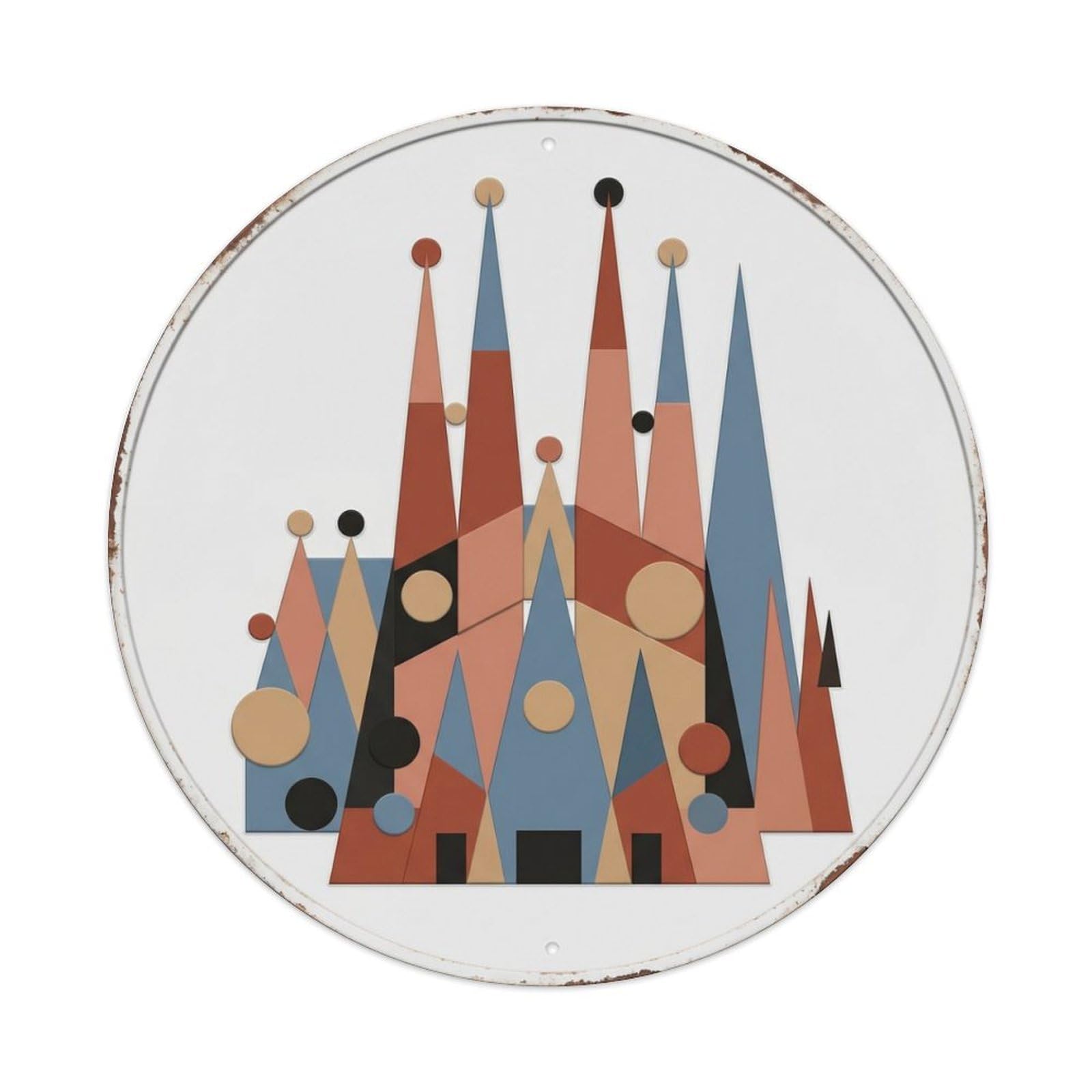 Sagrada Geometric Cathedral Travel Metal Tin Sign Plaque Wall Decor for Cafe, Club Bar, Office, Home Garden Round Metal Poster 8x8Inch