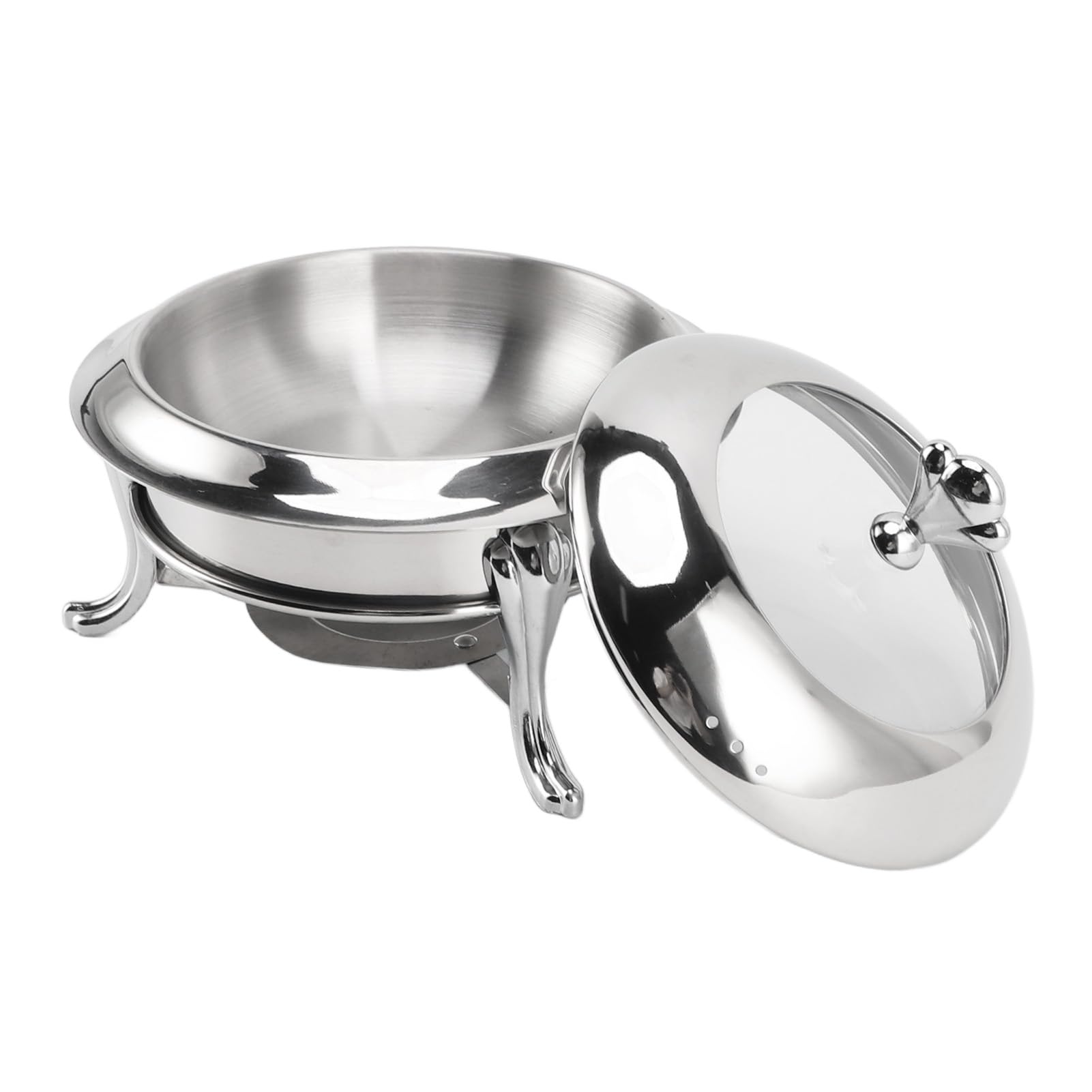 Calentador de Buffet Redondo de Acero Inoxidable, Juego de Buffet Ideal para Fiestas, Bodas y Banquetes con Calentador de de Alta Eficiencia para Eventos en Interiores y (24cm)