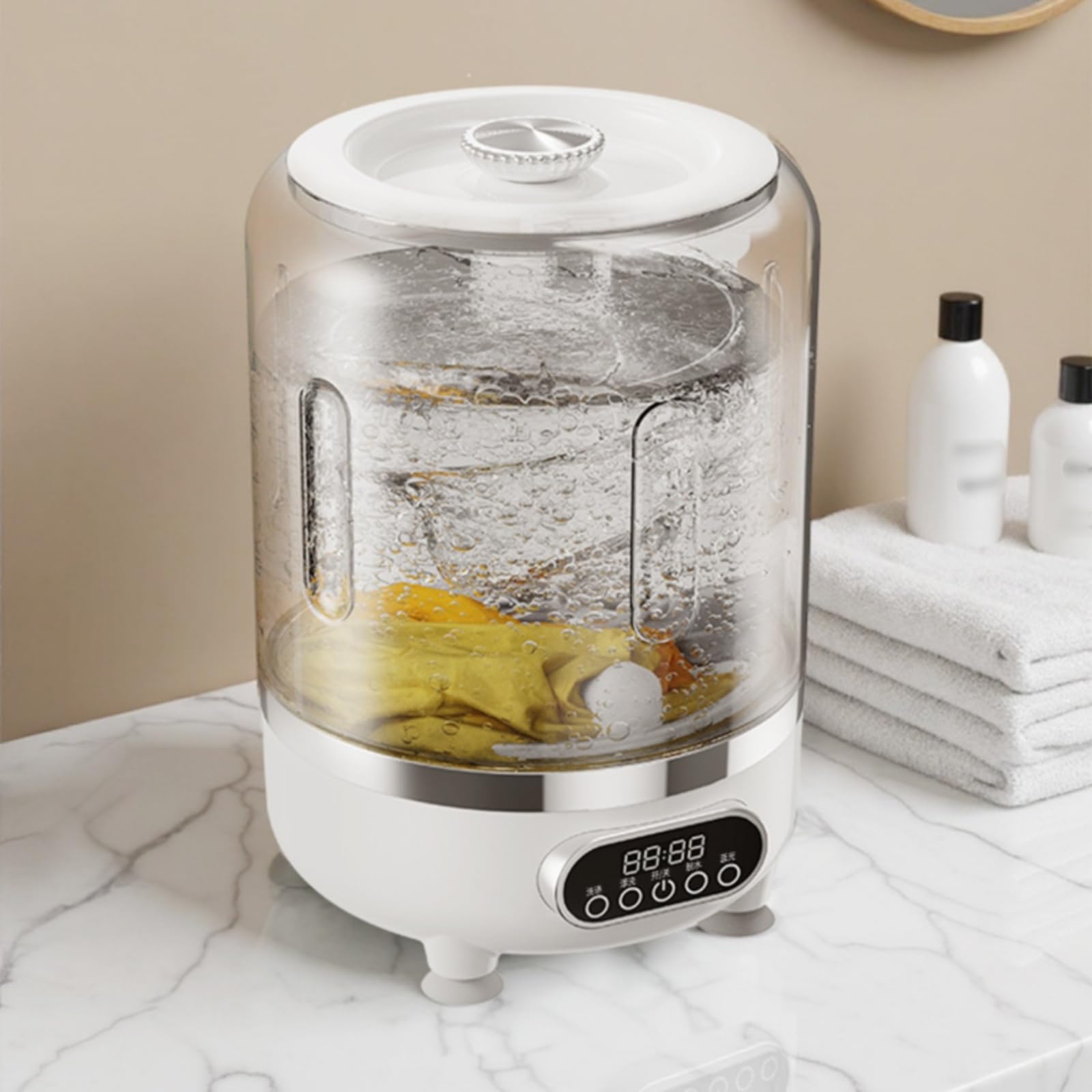 Mini Lavadora Portátil Compacta USB Secadora Giratoria Tamaño 25.5x15cm para Espacios Reducidos Plástico Adecuada para Encimera Cocina Baño Separación de Ropa, Blanco