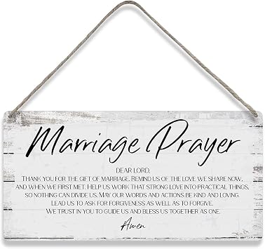 MIGUMUTU Marriage Prayer Quote Sayings Home Wall Decor Wooden Signs Rustic Farmhouse Hanging Wall Plaque Sign Wedding Gift