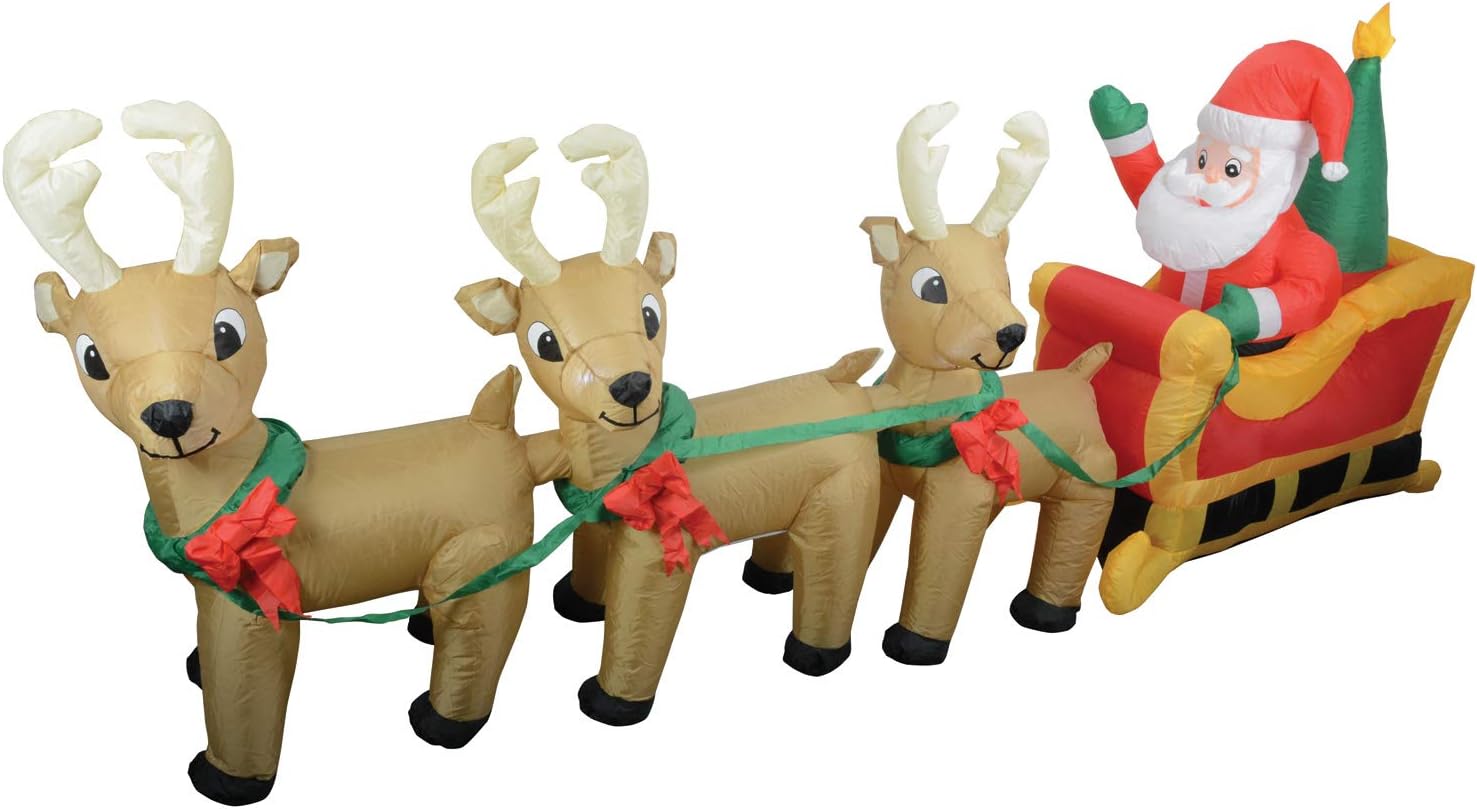 QTX | Outdoor Inflatable 7ft Santa & Sleigh With LED Lights