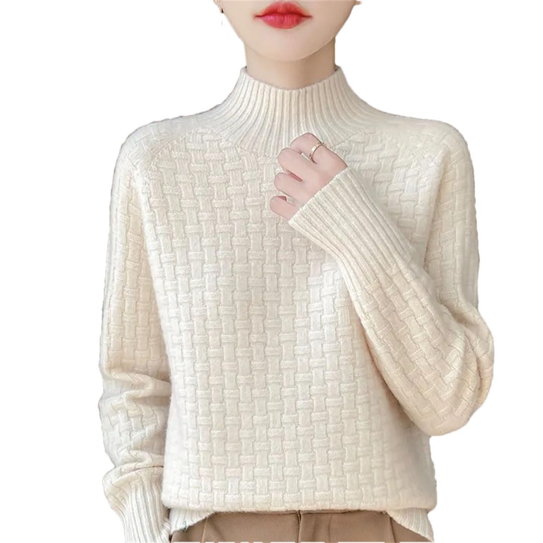 Maglione da donna a collo alto tinta unita maglione allentato maglia fondente camicia, Nero , L