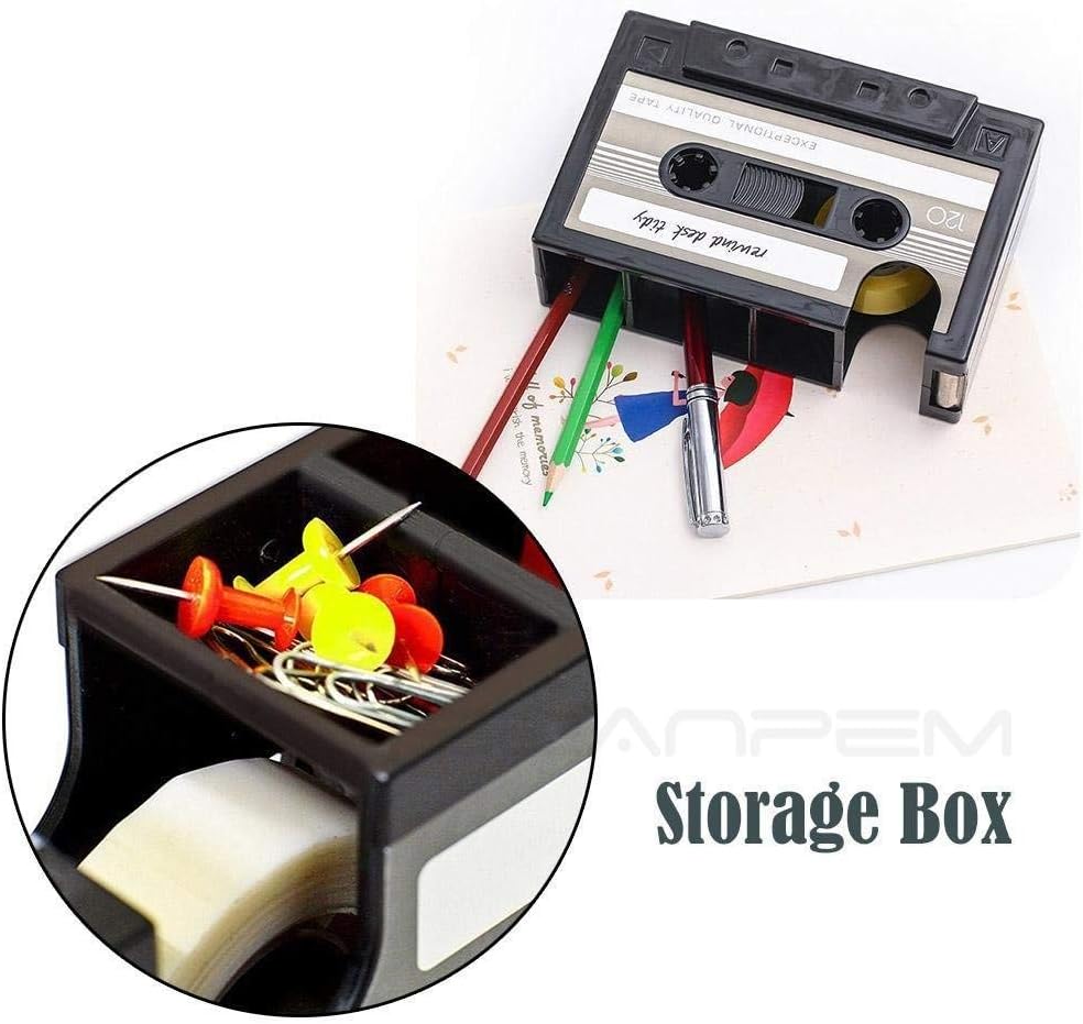 Retro Cassette Adhesive Tape Pen Holder Case, Office Stationery Storage Box, Plastic Pencil Case Desk Tidy Creative Organizer, for Storing Pen Pencil Eraser Paper Clip Tape Roll Ruler (Blue) image 5