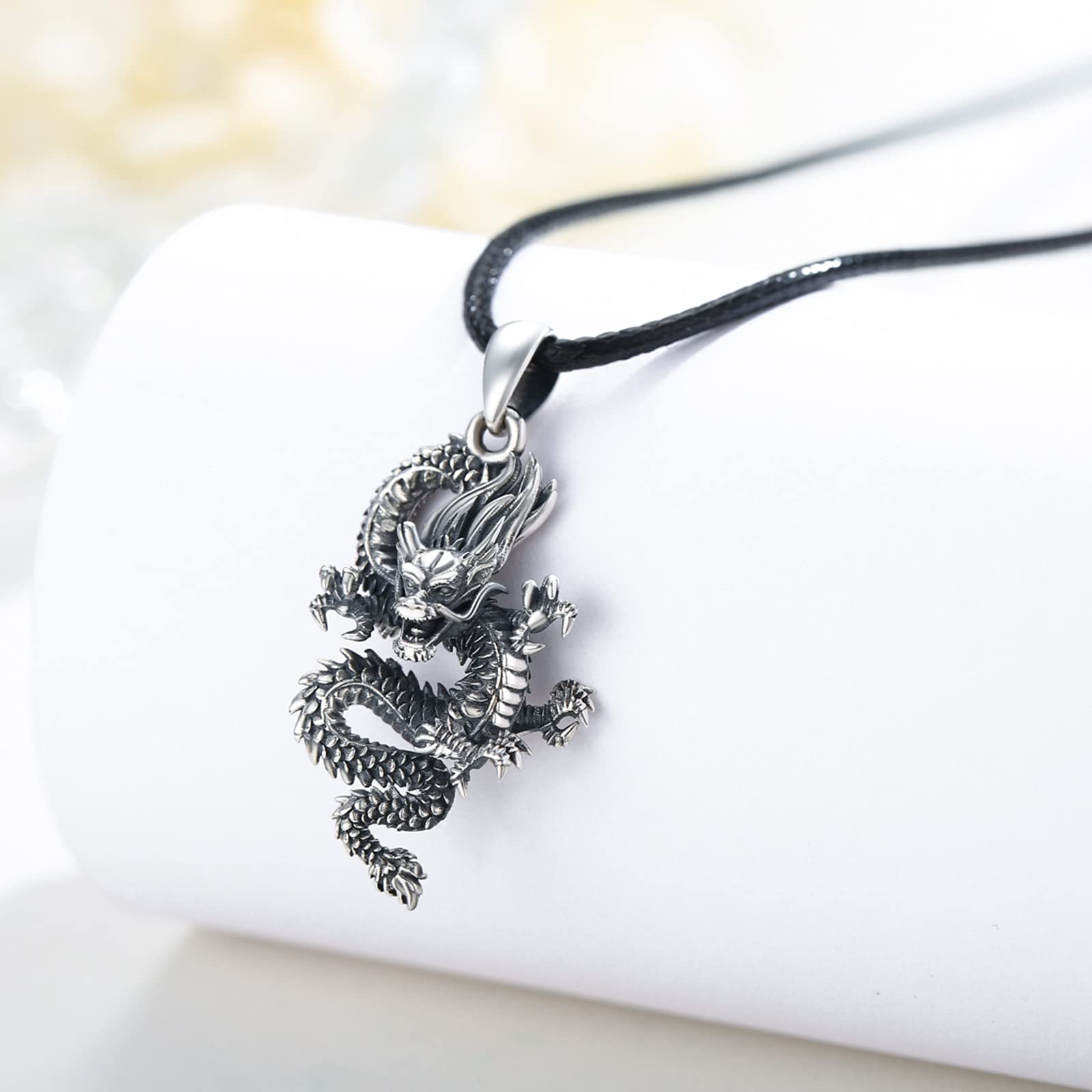 Collar de dragón para hombres y mujeres, plata de ley S925, estilo chino, retro, vintage, colgante de dragón, joyas de regalo