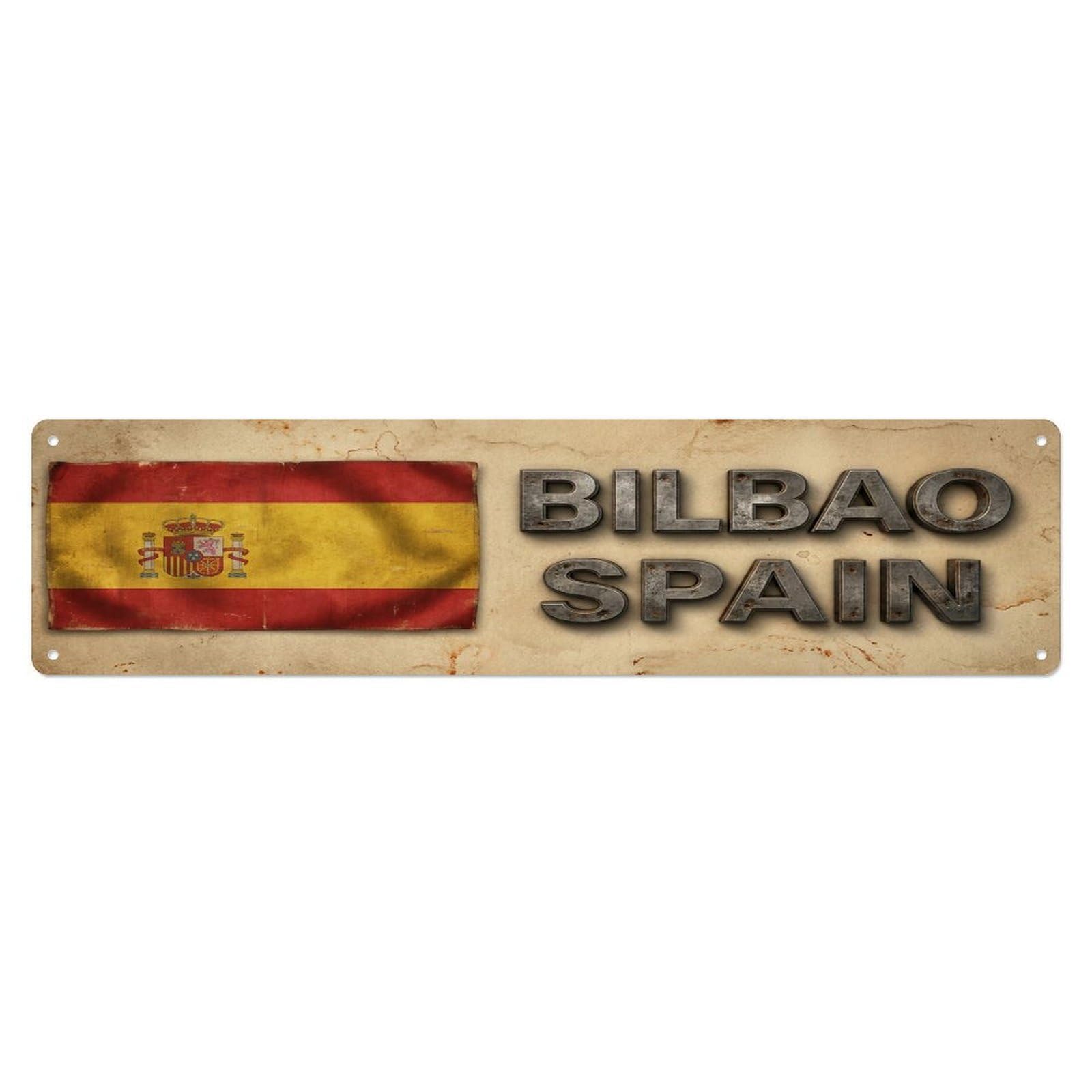 Vintage Bilbao Spain Flag Decor Rustic Travel Metal Tin Sign