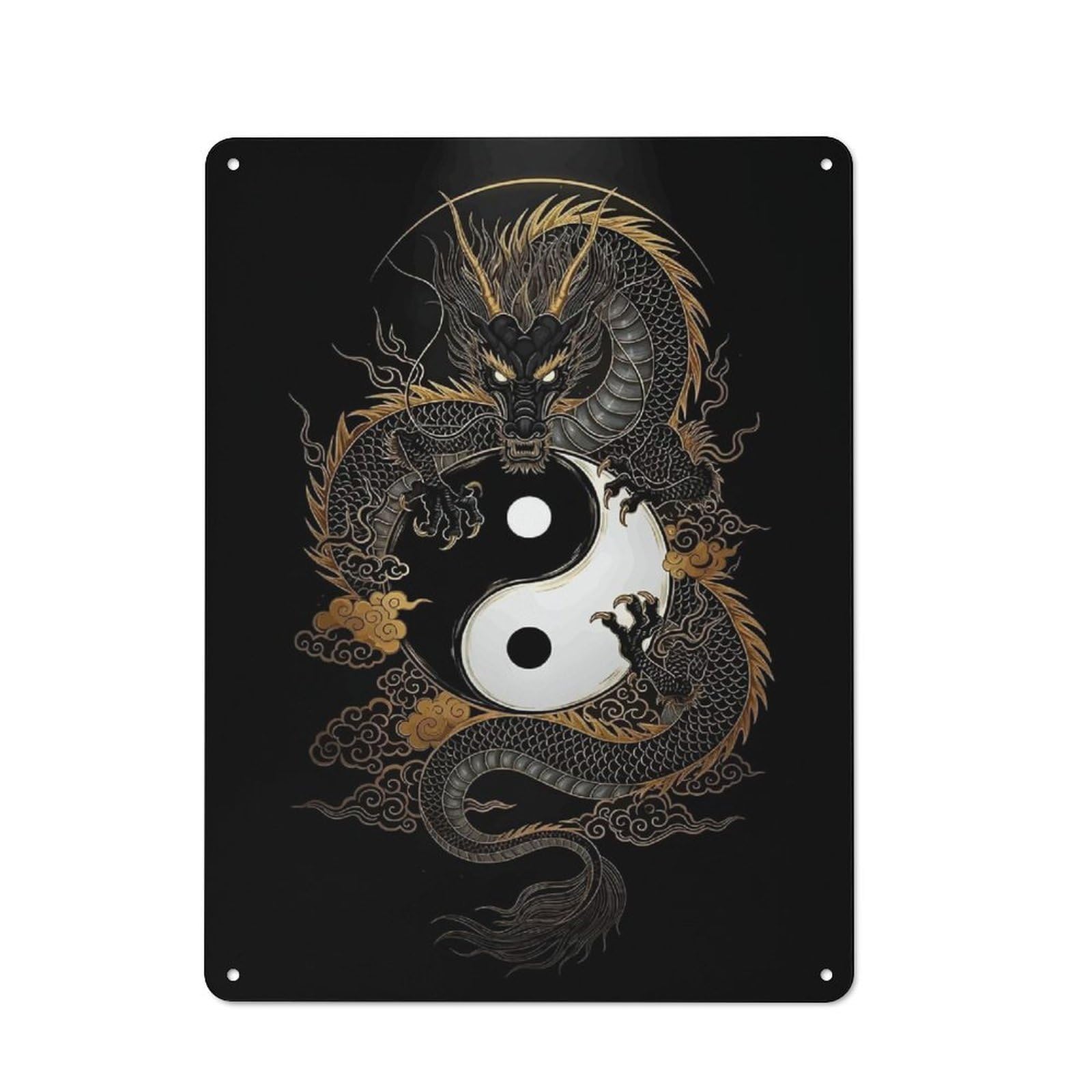Metal Wall Plaque with Dragon And Yin Yang Symbol Art Design 40x30cm, Simple Retro Studio Wall Plaque for Hobby Room, Office, Lounge Or Living Room