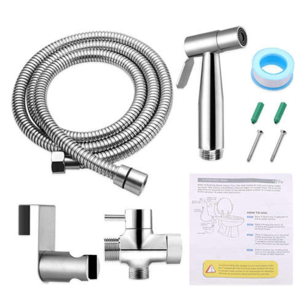 rociador de bidé de Mano, rociador de Acero Inoxidable, Cabezal de Ducha para bidé con Manguera y Soporte, Pistola rociadora de Acero Inoxidable con Montaje en t de Cobre Completo, rociador para