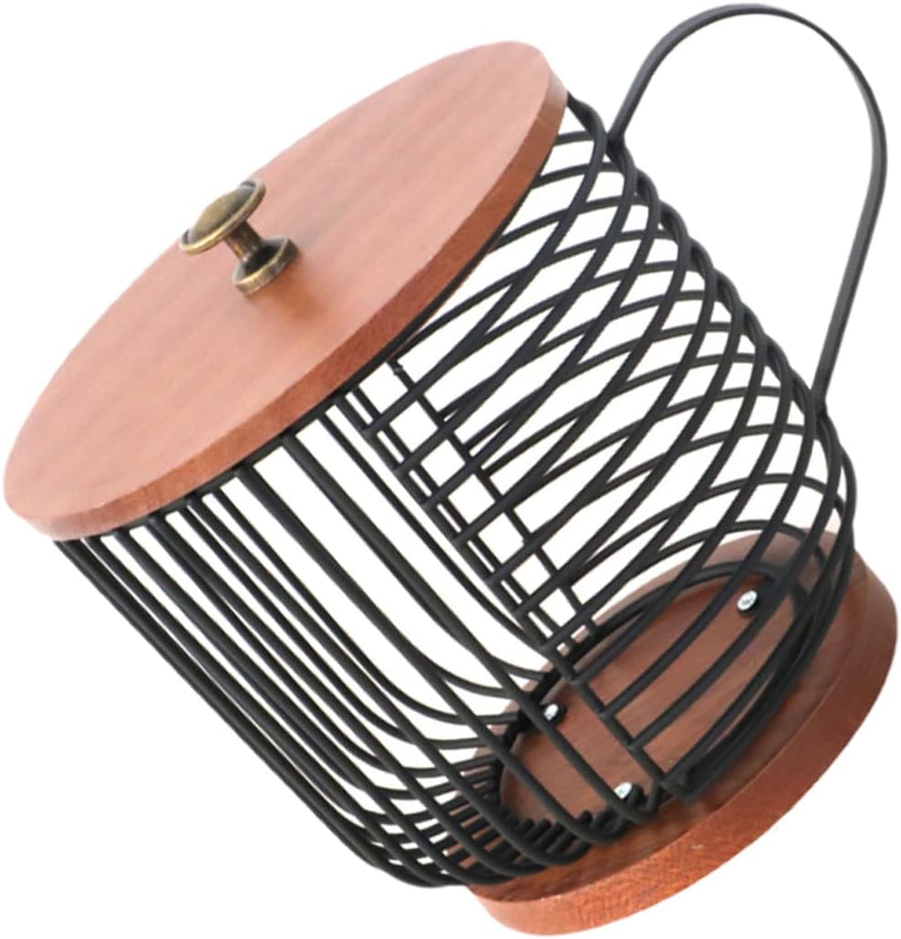 Wooden Metal Coffee Capsules Storage Basket Large Capacity Coffee Accessories Holder Organizer for Kitchen Countertop Home Bar with Open Design