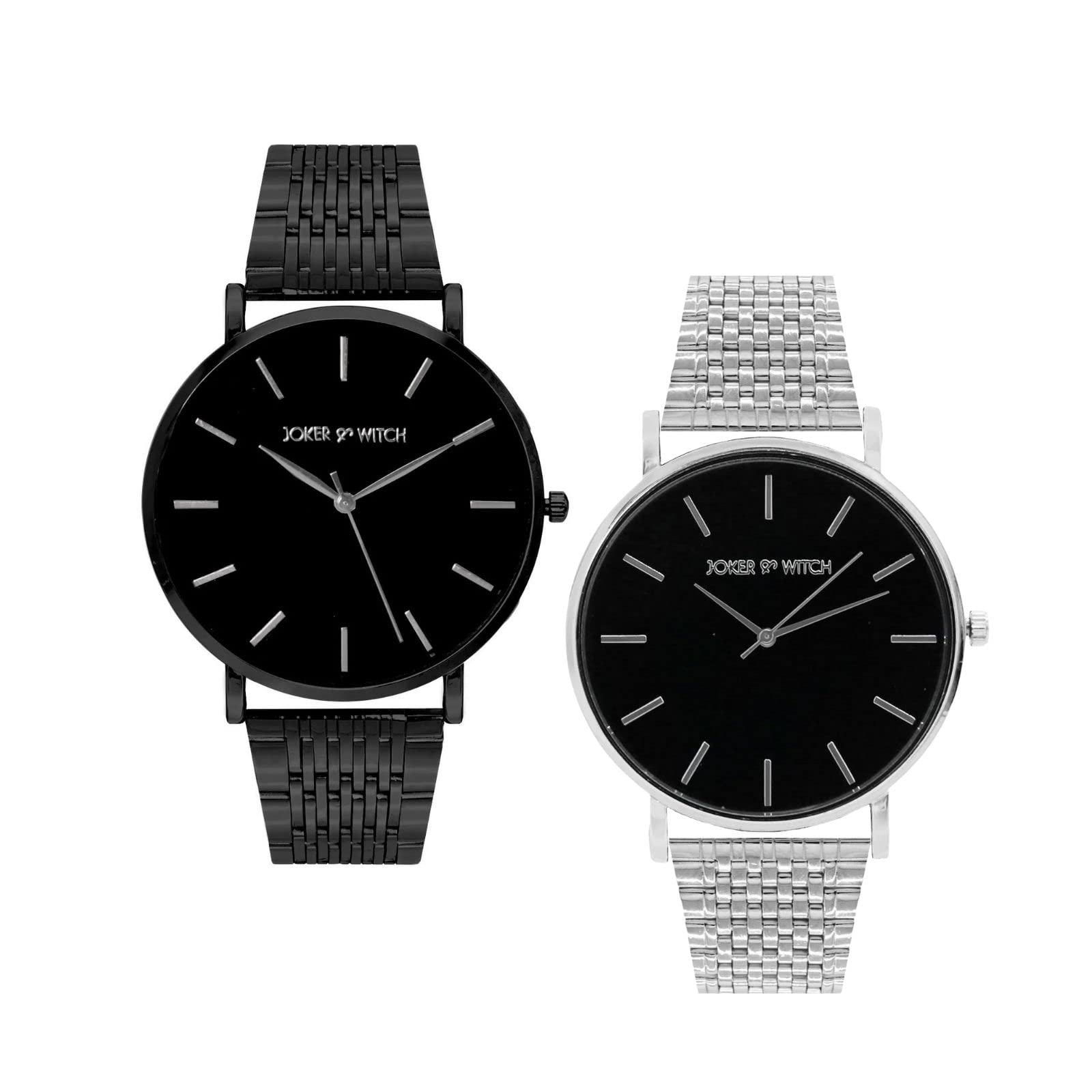 Joker & Witch Alloy_Steel Daniel & Heidi Couple Analogue Watches, Black Dial, Black Band (B0BVB5SVFZ) Amazon Price History, Amazon Price Tracker