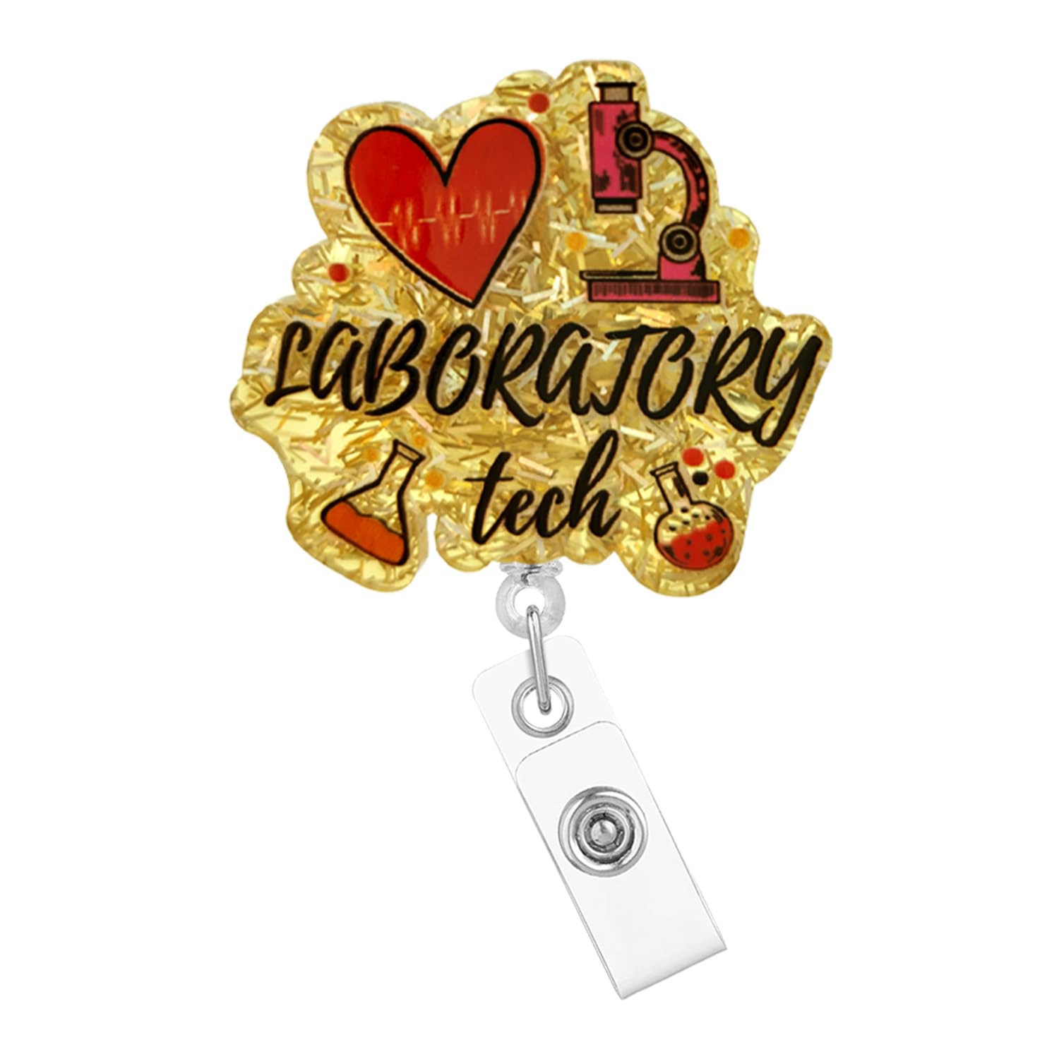 AraKulago Laboratory Tech Badge Reel Holder Medical Nursing Lab Badge Reels Retractable for Nurses Cute Glitter Acrylic Microbiology RN CNA LPN PCT