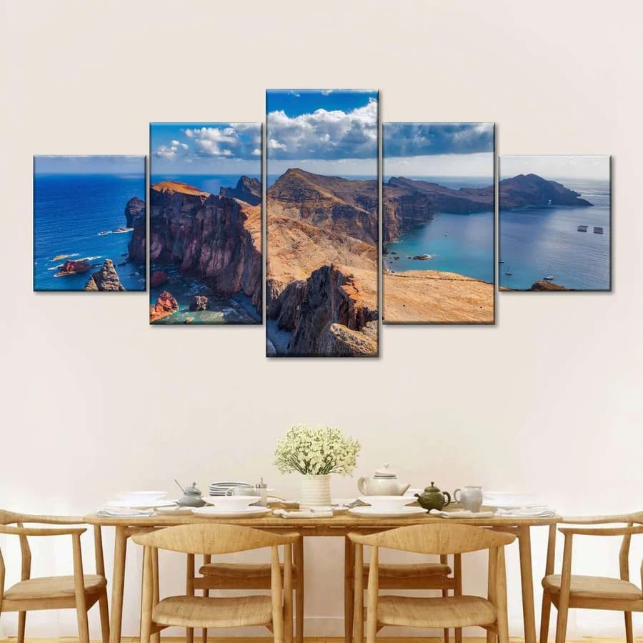 Falaises au bord de la mer tableau 5 pièces pour habiller un mur