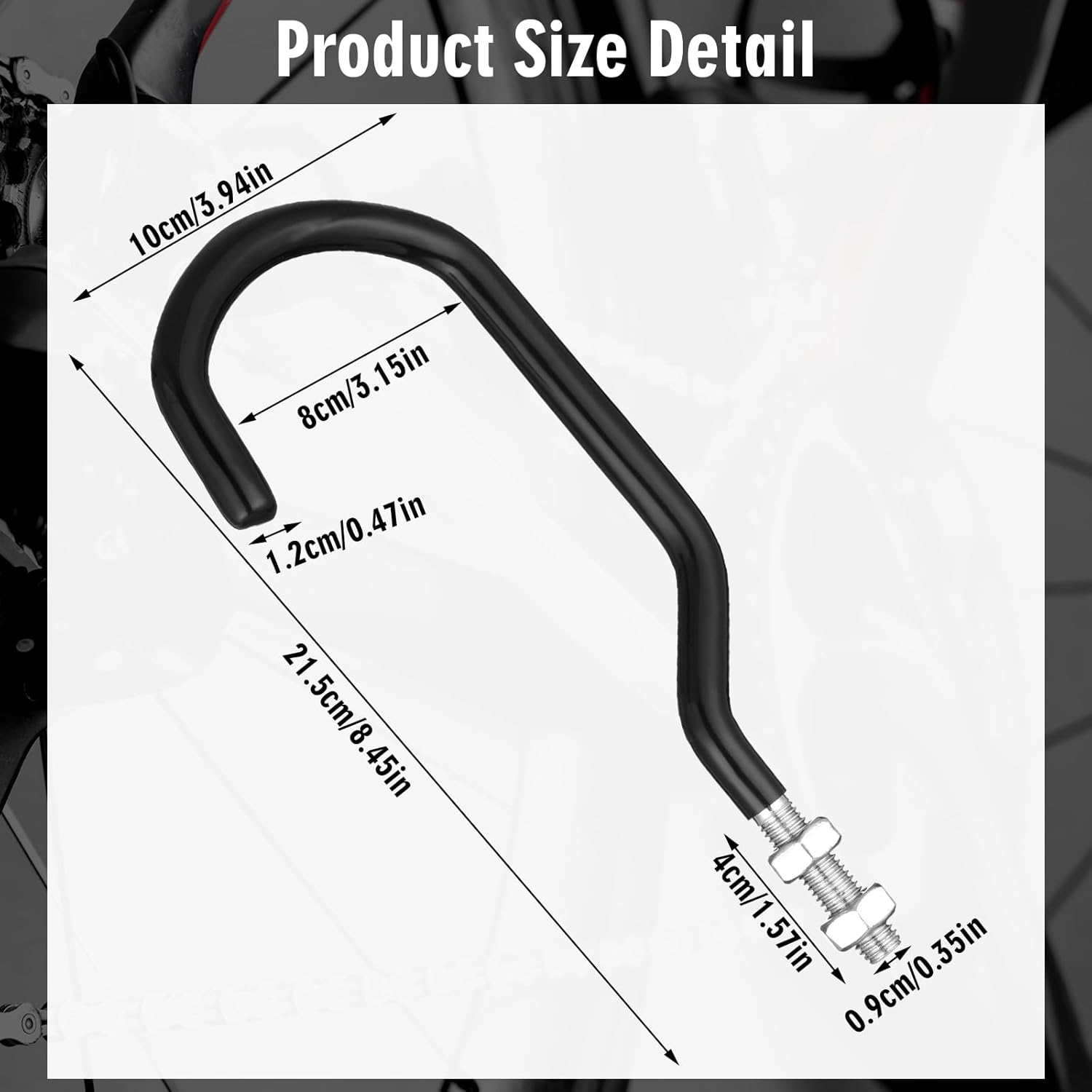 Shimeyao 8 Pcs Machine Thread Bicycle Storage Hook with Nut Heavy Duty Bike Hooks M10 x 1.5 Machine Threading Hook Rubber Coated Bicycle Hanger for Hanging Large Mountain Bike Tire (3.15 Inch,Black)