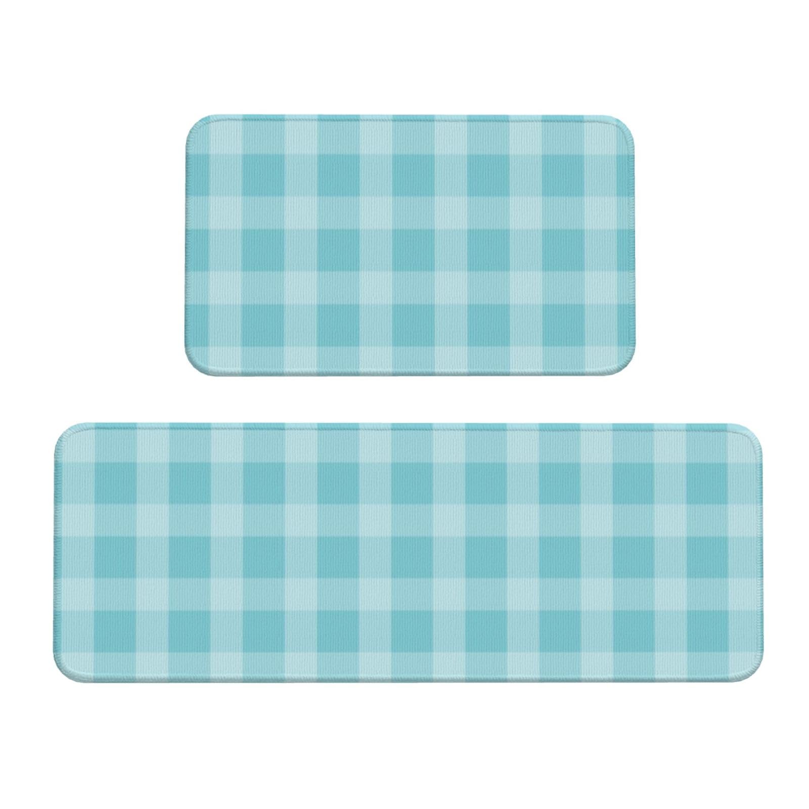 GVYGVY Antifatigue Kitchen Mats for Floor 2 Piece - Light Blue Gingham Print Kitchen Rugs Washable, Non Slip Runner Rug Standing Mat for Office/Bathroom/Laundry/Home Decor and Accessories