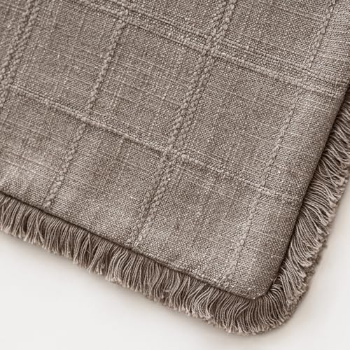 Image of Foindtower Set of 2 Decorative Linen Check Fringe Throw Pillow Covers Farmhouse Vintage Cushion Covers Modern Boho Home Decor for Sofa Chair Couch Bedroom Living Room,18x18 Inch,Tan Taupe