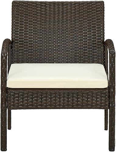 Miniatura 3 de Sillas de comedor para patio interior y exterior, sillas de mimbre con reposabrazos y cojín, marco de acero y sillón de jardín de ratán para césped,