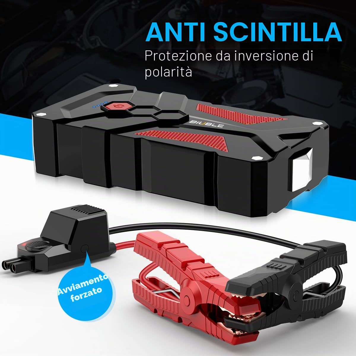 Avviatore di Emergenza per Auto 5000 A, Booster per Batteria Auto, Avviatore di Emergenza 12V, Pacco di Potenza Portatile (fino a 9.0L di Benzina o 8.5L di Motore Diesel), Power Bank per Auto