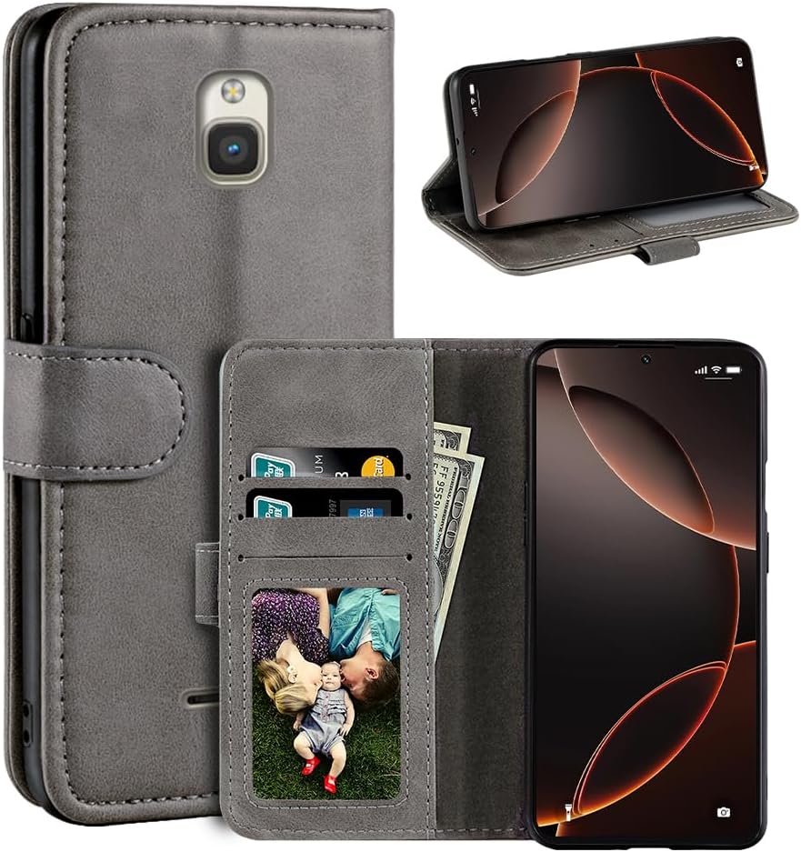 Leather Flip Cover Compatible with Nokia 8000 4G Wallet Case with Card Slots, Magnetic Closure, Kickstand and RFID Shockproof Folio Grey