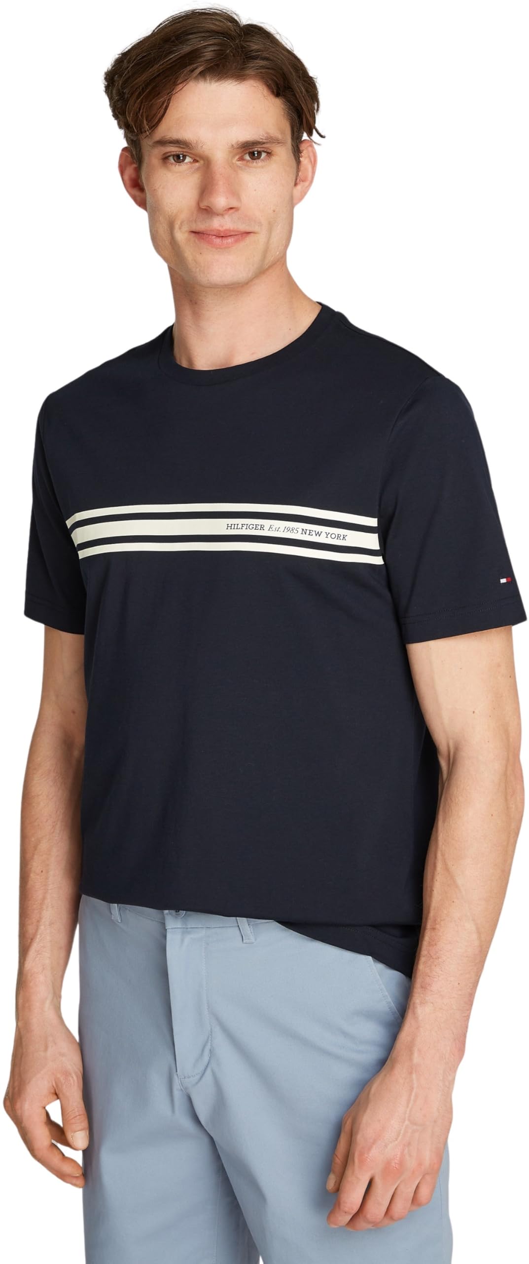 Tommy Hilfiger Herren T-Shirt Kurzarm Central Chest Stripe Baumwolle