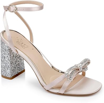 Jewel Badgley Mischka Hillary Block Heel Sandal with Rhinestone Bow