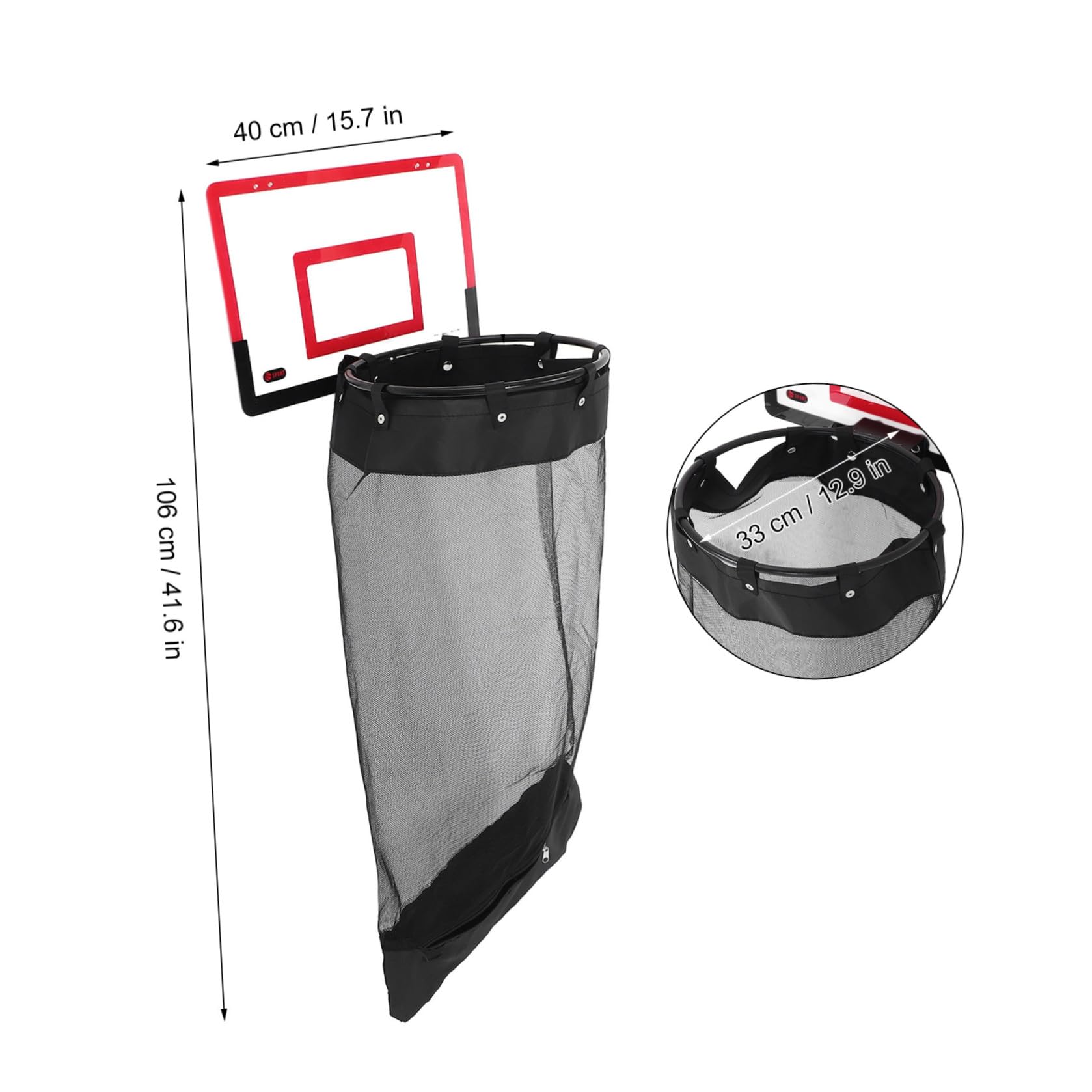 Toyvian Türhängender Rot Wäschekorb mit Basketball, Reißverschluss