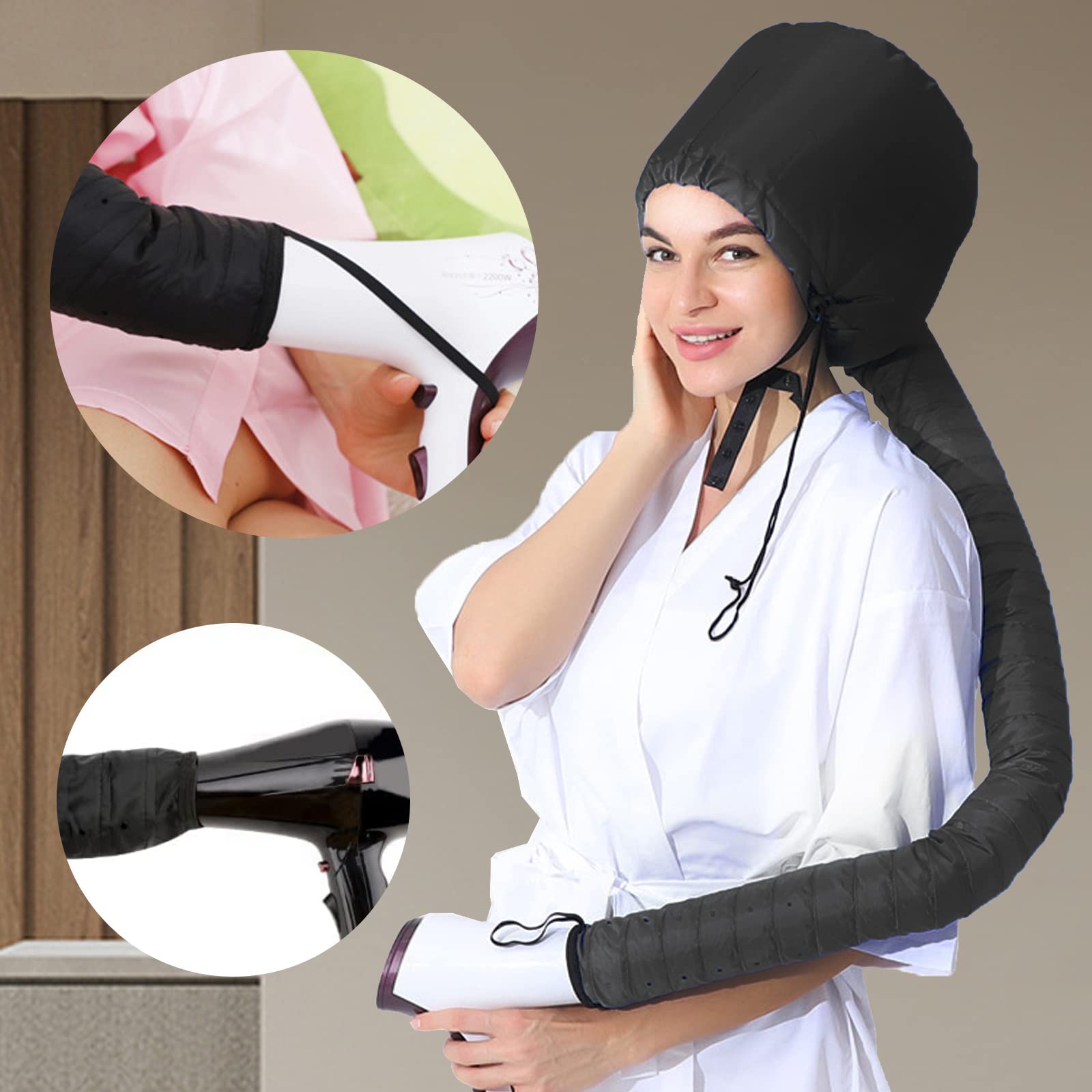 Bonnet pour Sèche-Cheveux, Capuchon Vapeur Réglable pour Sèche-Vheveux avec Bande élastique et Tuyau D'extension, Capuchon pour Sèche-Cheveux pour Femmes Filles