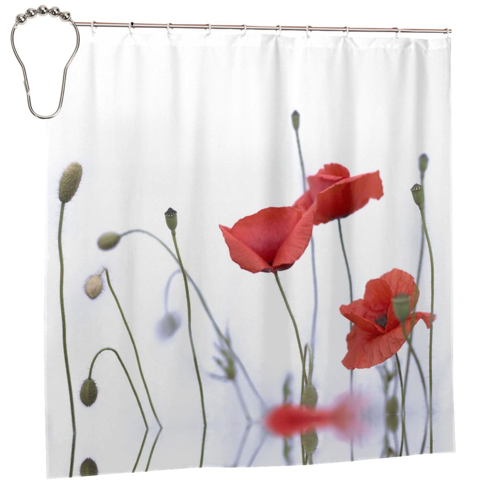 Rideau de douche imperméable imprimé bourgeon rouge pour salle de bain d'hôtel 183x183 cm