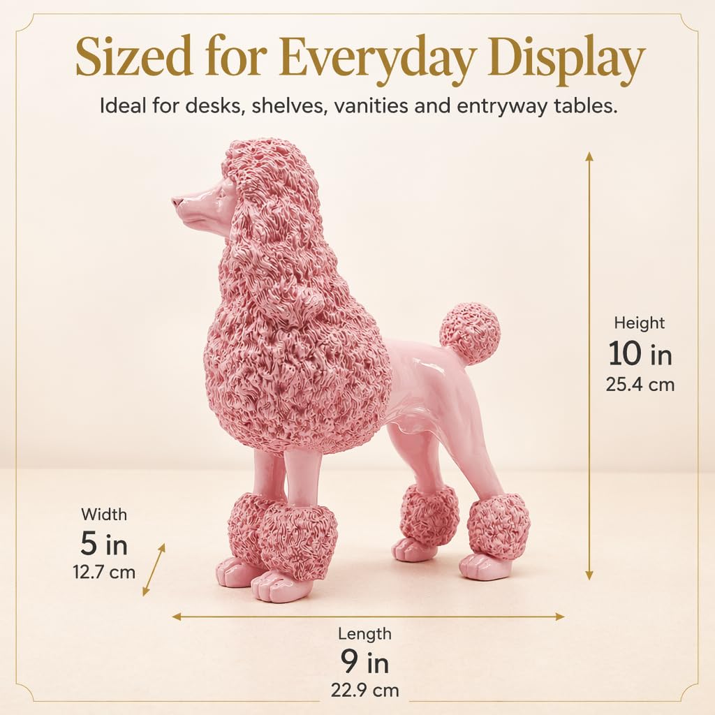 Statua di barboncino rosa, scultura a forma di cane in piedi, decorazione per la casa, decorazione in resina per ufficio, soggiorno, camera da letto, mensole