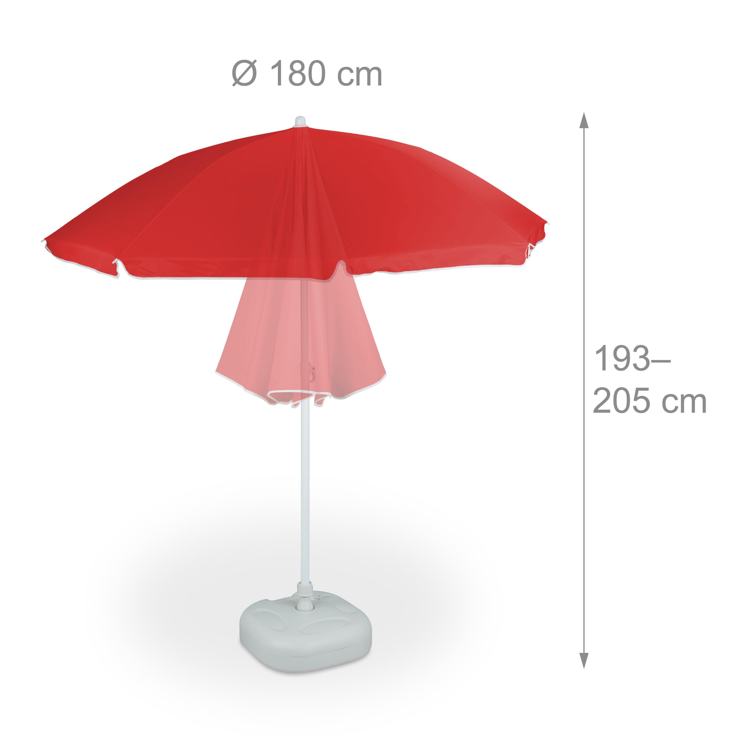 Relaxdays Parasol, Ø 180 cm, hauteur réglable, inclinable, rond, polyester, acier, jardin, balcon, plage, diff. couleurs
